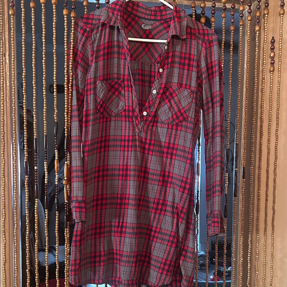Aerie Red and Gray Plaid Shirt Dress